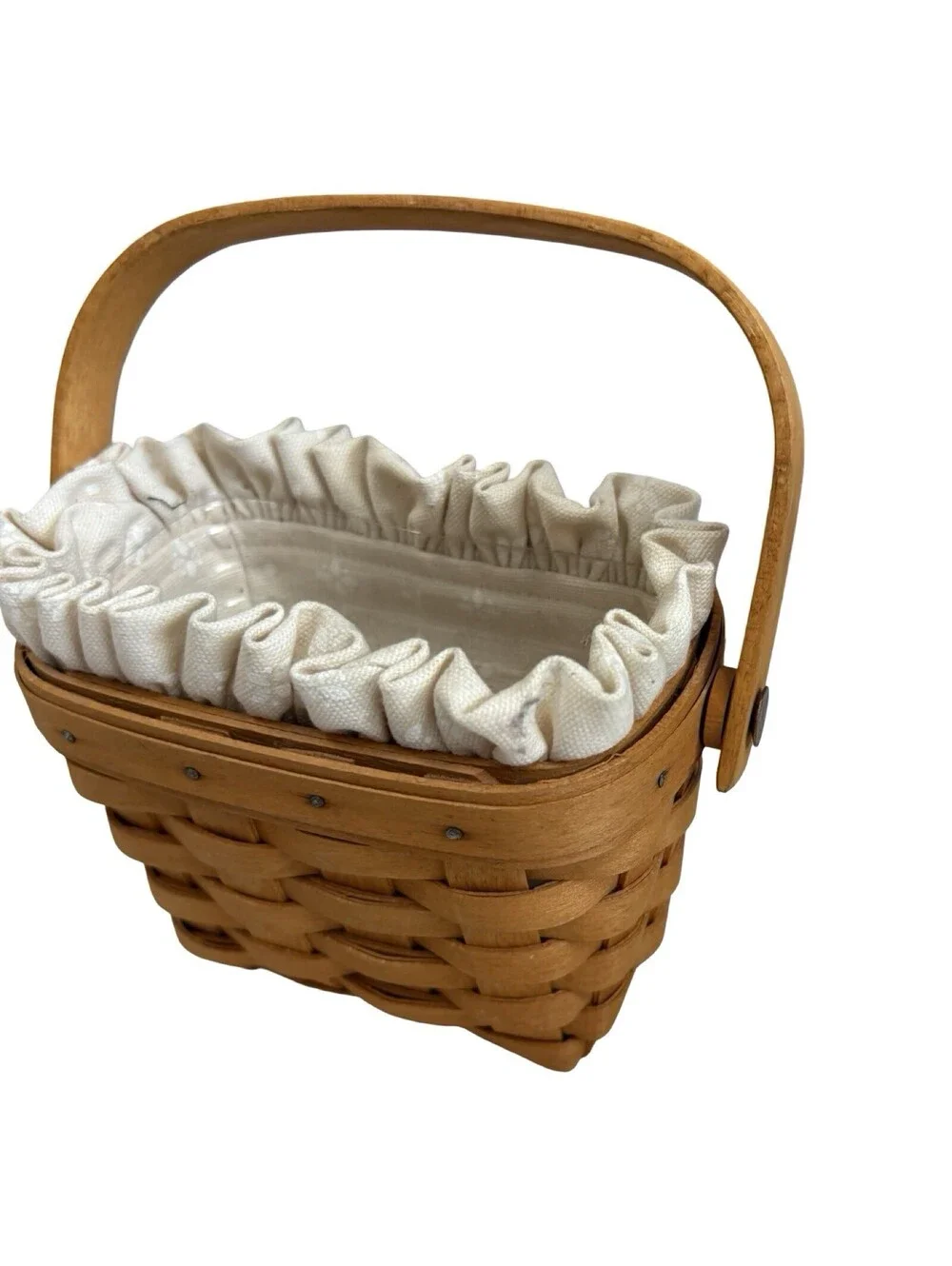 Vintage LONGABERGER 1997 Small Basket Beige Fabric w/Liner